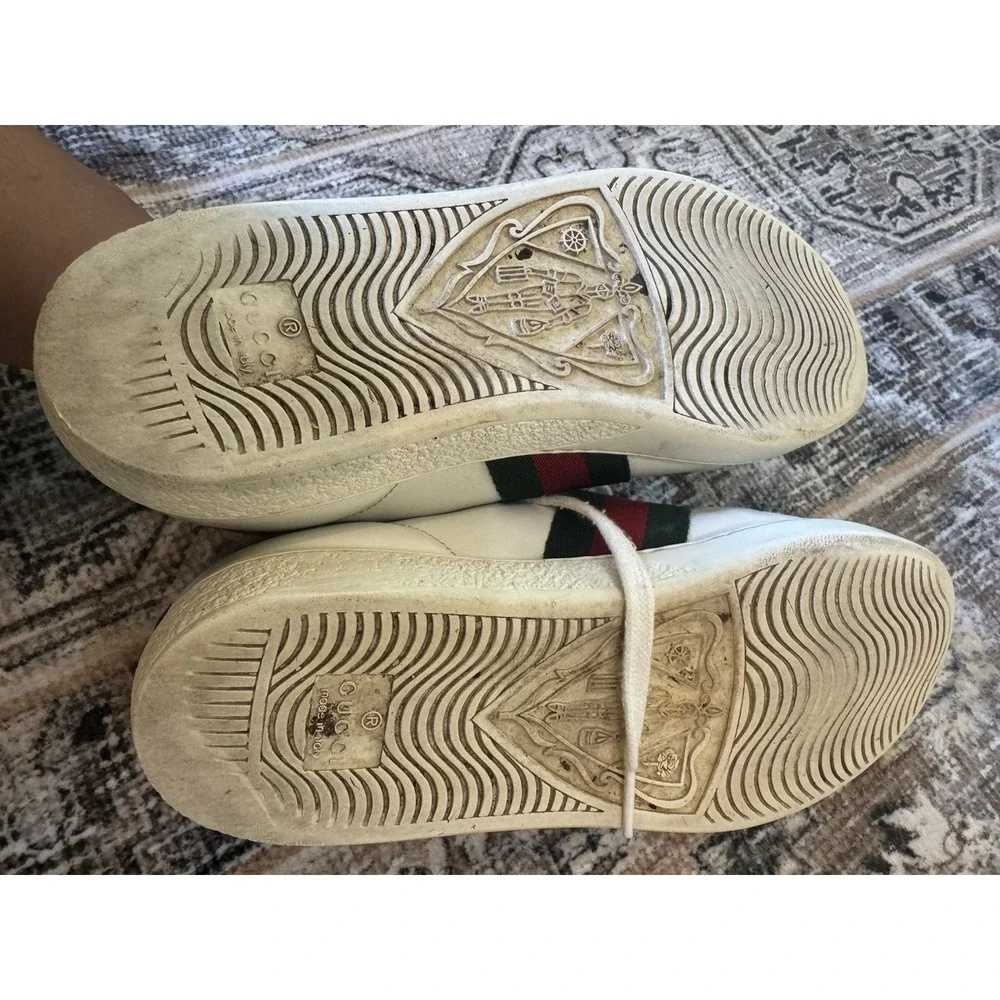 Gucci Ace Green Crocodile White Leather Shoes Sneakers Size 36